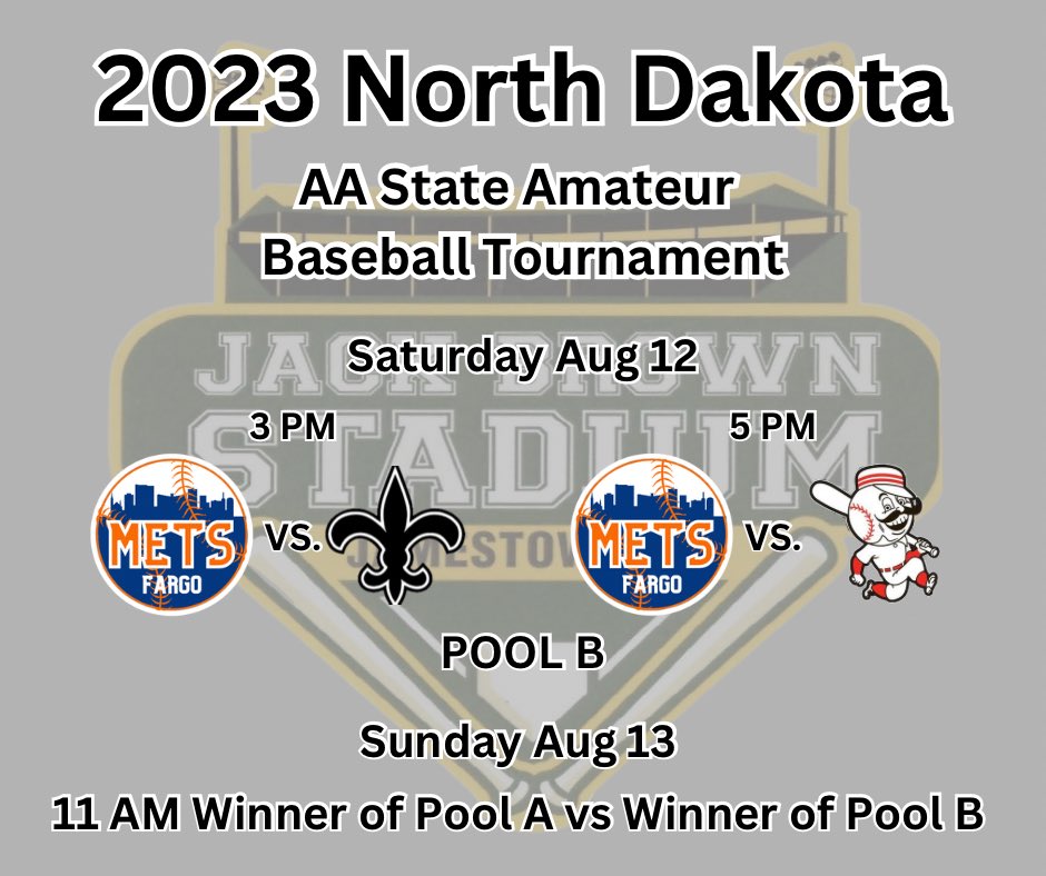 SabinMetsBSB's tweet photo. Here we go!!! It’s almost time for the @jtownNDbaseball AA State Baseball Tournament!
We play Saturday in a double header
3 PM vs. @VCSaints
5 PM vs. @EnderlinIndies
Winner of the pools plays Sunday in the State Championship at 11 AM!
#NDbaseball #baseballisfun #LGM https://t.co/xvXIfaHaKw