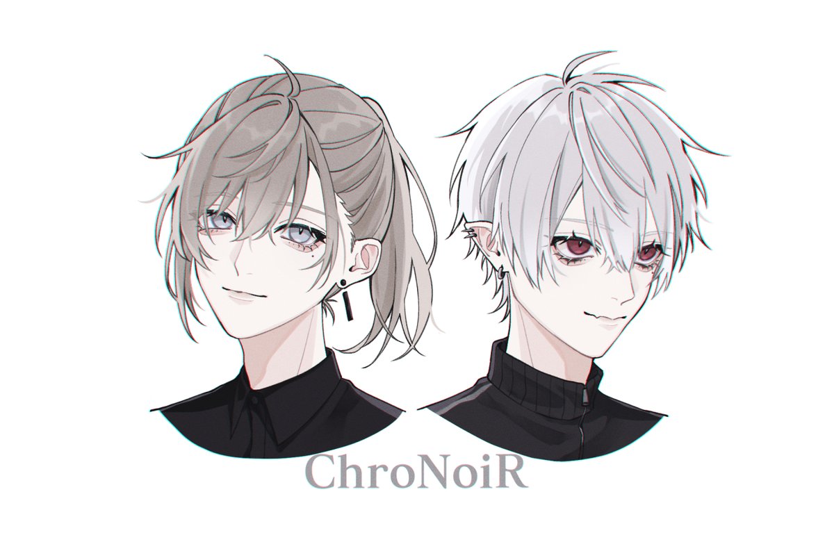 kuzuha (nijisanji) 2boys multiple boys jewelry mole under eye male focus red eyes earrings  illustration images