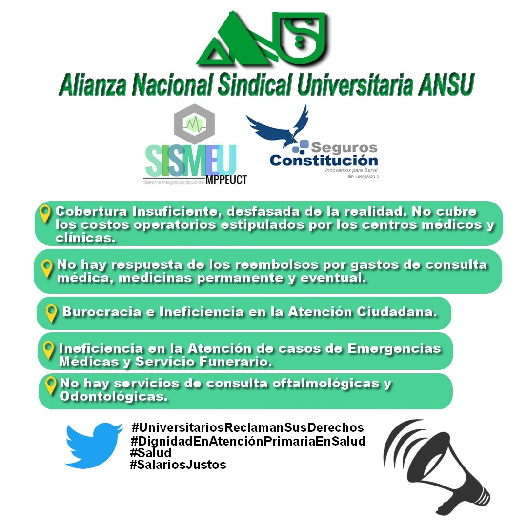 <a href="/NicolasMaduro/">Nicolás Maduro</a> SISMEU es una caja de pandora, infuncional y burocrático. No funciona en la mayoría de estados, No pagan reembolsos, No atienden las emergencia...
#LaSaludEsPrimordial
#SismeuFuncional
#UniversitariosReclamanSusDerechos

<a href="/MPPEUVEN/">MPPEU</a>
<a href="/sandraoblitasr/">Sandra Oblitas Ruzza</a>
<a href="/WalterDossier/">Walter Martínez</a>