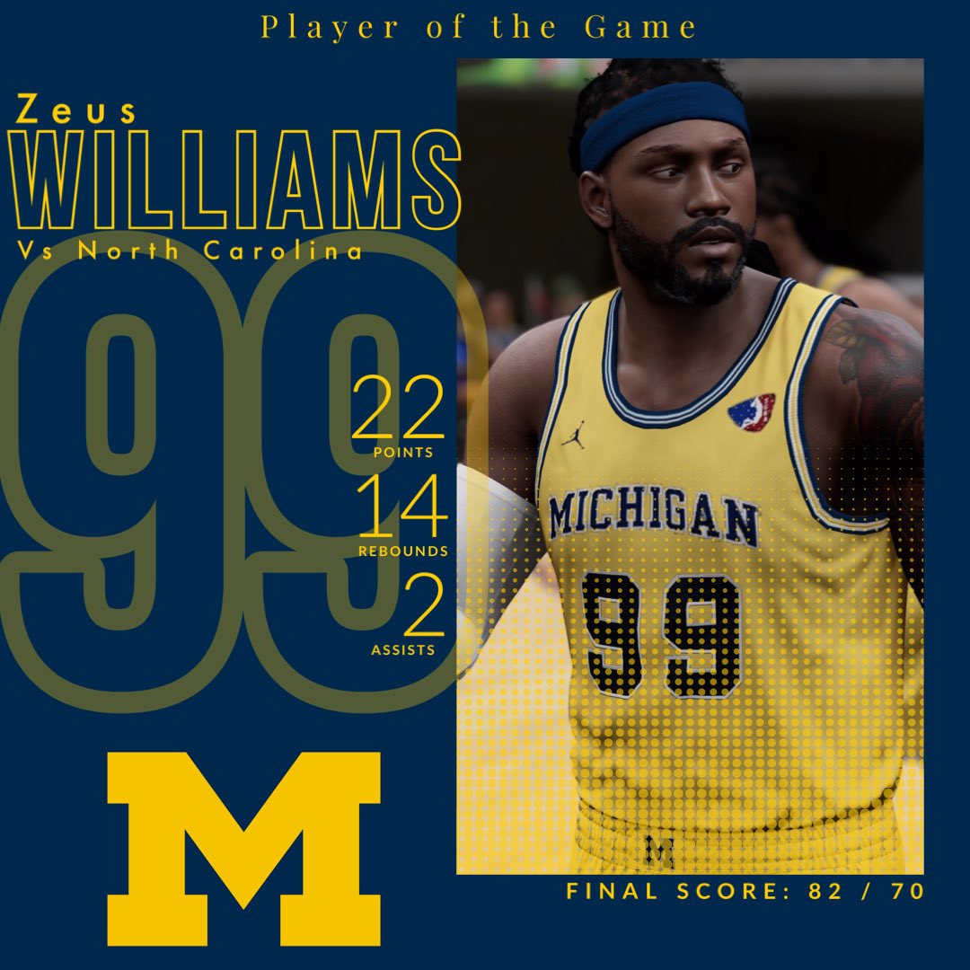 Michigan vs North Carolina POTG….. Zeus Williams !!!!