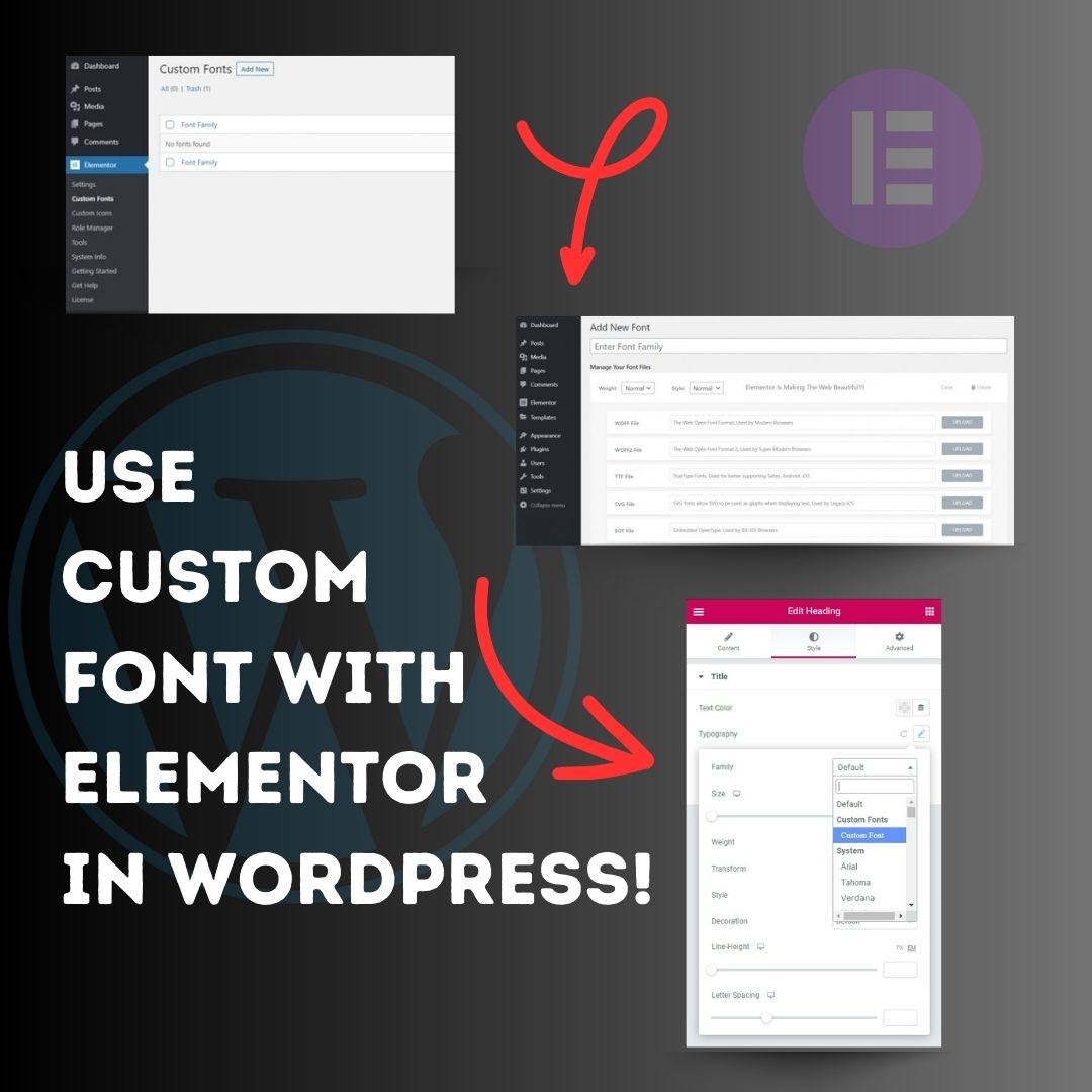 akaisolution's tweet image. Use custom font with Elementor in WordPress!

1. Head over to the WordPress Dashboard &amp;gt; Elementor &amp;gt; Custom Fonts, and click ‘Add new’.

2. Now, add any font by adding the font name and uploading its WOFF, WOFF2, TTF, SVG or EOT file. 

3. Now custom fonts will be available