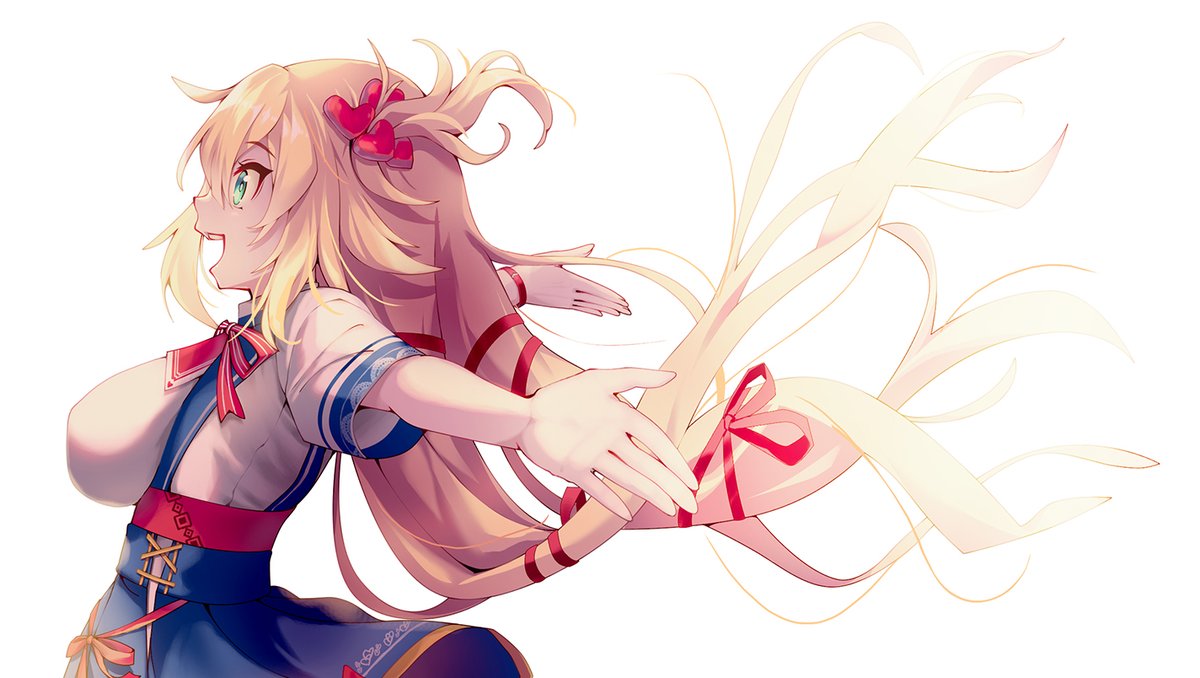 akai haato 1girl long hair blonde hair breasts heart hair ornament one side up ribbon  illustration images