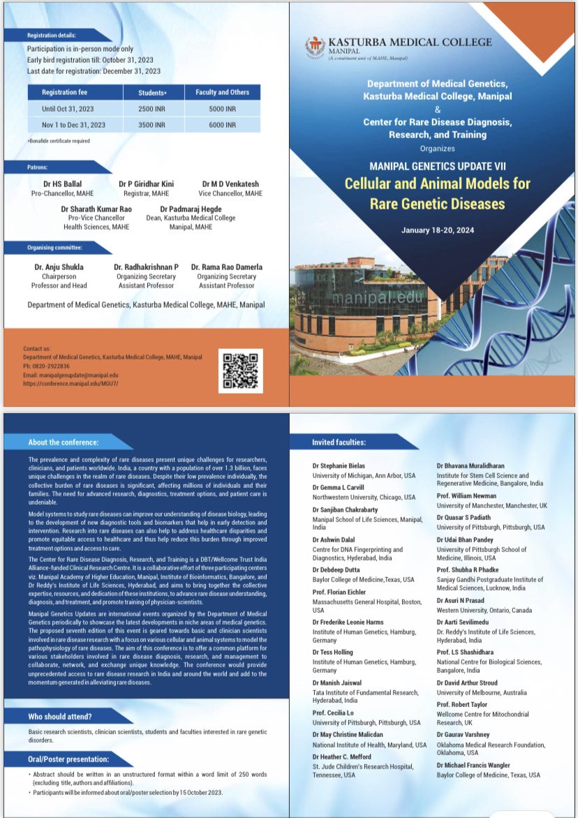 Anju (@anjushukla21) on Twitter photo Department of Medical Genetics at KMC, Manipal and DBT/IA funded Centre for Rare Diseases announces ‘Manipal Genetics Update on Cellular and Animal Models for Rare Genetic Disorders’ from Jan 18-24, 2024. Please visit conference.Manipal.edu/MGU7/ <a href="/kmc_manipal/">KMC Manipal</a> <a href="/India_Alliance/">DBT/WT India Alliance</a> Department of Medical Genetics at KMC, Manipal and DBT/IA funded Centre for Rare Diseases announces ‘Manipal Genetics Update on Cellular and Animal Models for Rare Genetic Disorders’ from Jan 18-24, 2024. Please visit conference.Manipal.edu/MGU7/ <a href="/kmc_manipal/">KMC Manipal</a> <a href="/India_Alliance/">DBT/WT India Alliance</a>