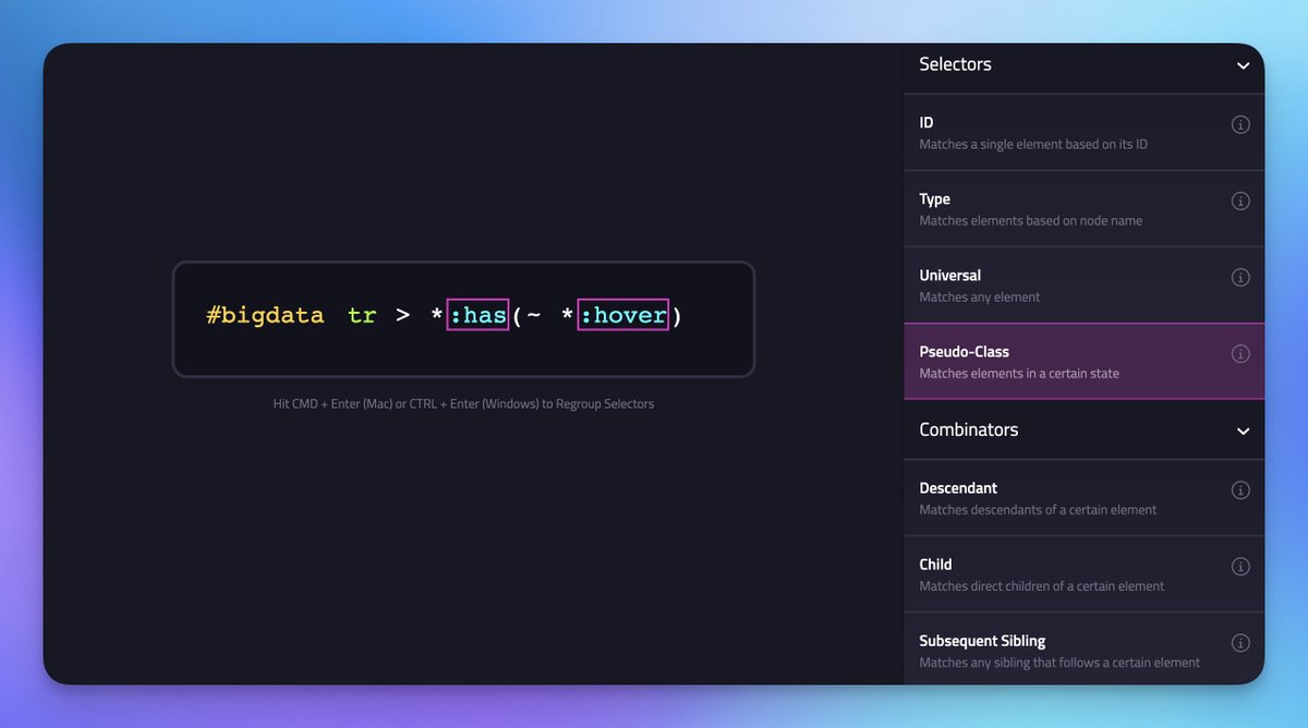 midudev's tweet photo. ¿Estás aprendiendo CSS? ¡Mira esto!

Este recurso te ayuda a entender los selectores.

¿Qué es una pseudoclase?
¿Cómo seleccionar elementos hermanos?
¿Qué precedencia tiene cada uno?

→ https://t.co/VqnyUApJpf https://t.co/bssYAxspvk