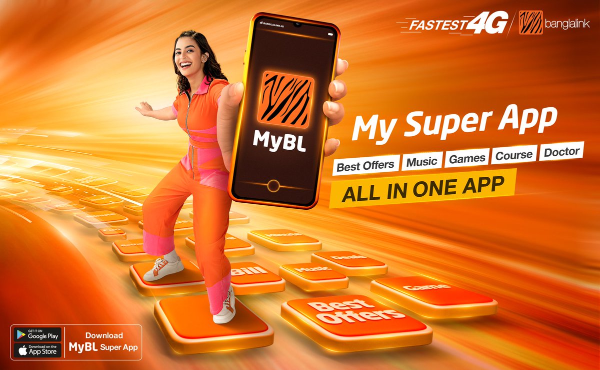 Banglalink_'s tweet photo. 🚀📱 Introducing MyBL Super App – A Gateway to Limitless Possibilities! Enjoy entertainment, education, healthcare, gaming, &amp; more, all in ONE app with Banglalink's all-time best offers and packs - redefining your digital lifestyle 💪 #MyBLSuperApp #Banglalink #Fastest4G https://t.co/U2oYCJYBBg