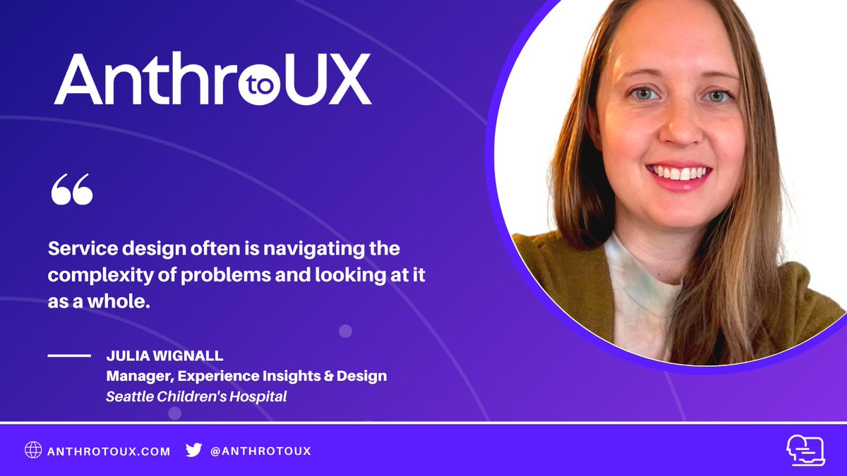 In this episode of the <a href="/AnthroToUX/">Anthro to UX</a> podcast, I spoke with Julia Wignall, Manager of the Experience, Insights, and Design team at Seattle Children's Hospital. We discussed #anthropology and #designresearch in the #healthcare industry. 

anthropologytoux.com/podcast/julia-…