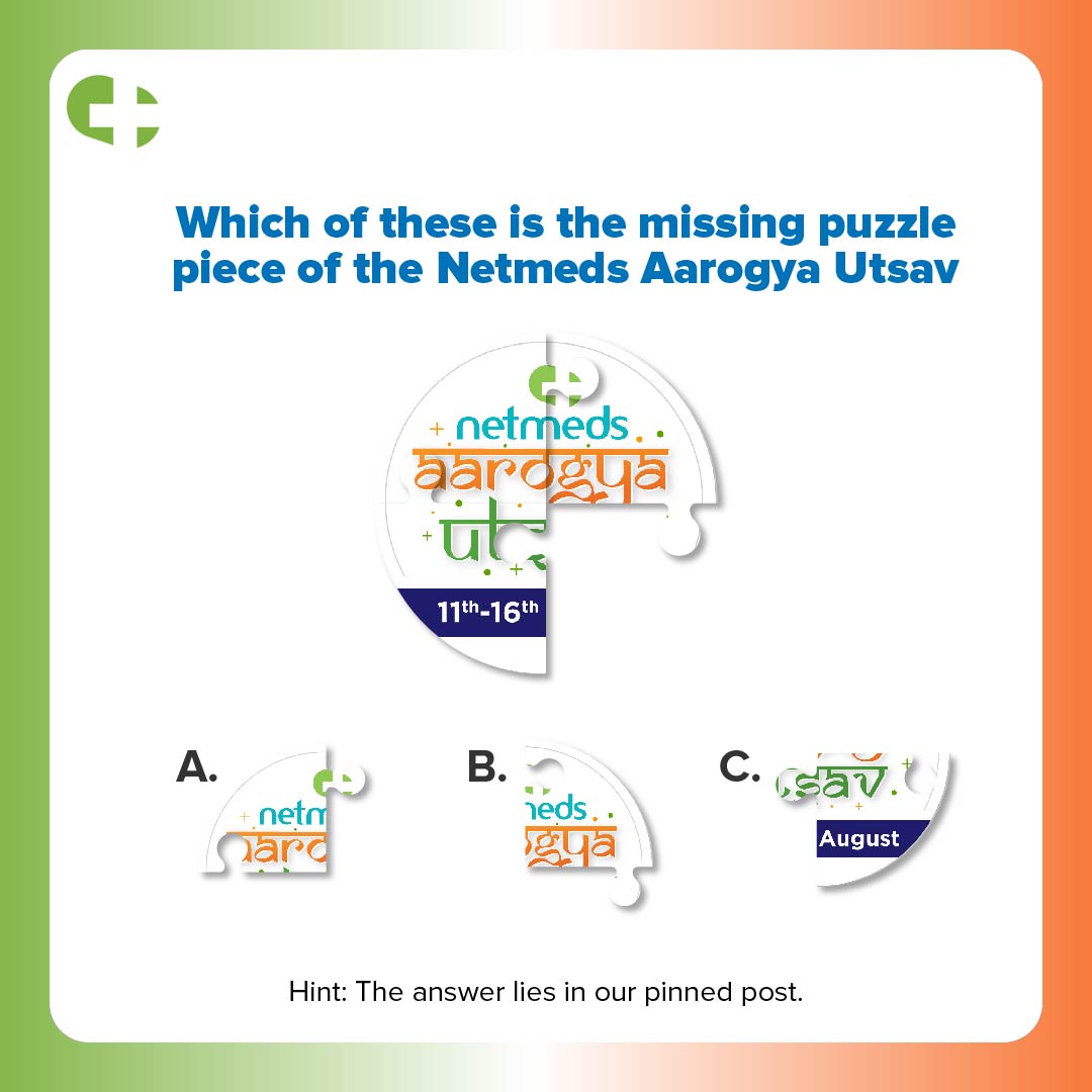 #ContestAlert 🙌
10 lucky winners stand a chance to win Rs. 500 cash in their Netmeds wallet! 

Rules:
- Comment with the correct answer
- Add the hashtag #NetmedsAarogyaUtsavSale
- Tag 3 friends in the comments
- Follow Netmeds on Twitter

*T&amp;C Apply

#NetmedsAarogyaUtsav