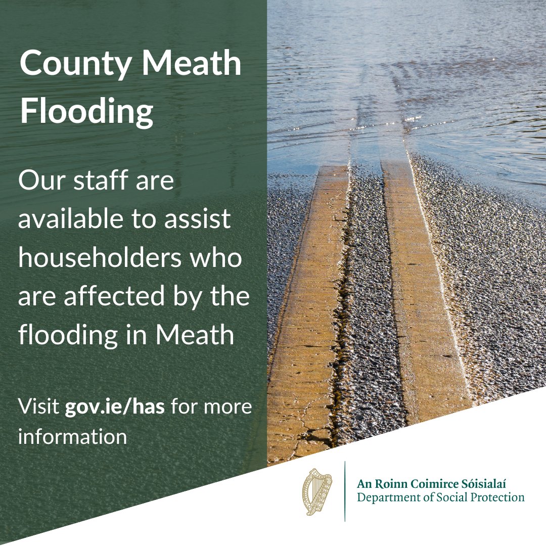 welfare_ie's tweet photo. 📢Minister @HHumphreysFG confirms that Humanitarian Aid available to support those affected by severe flooding in County Meath

ℹ️ Anyone needing to make enquiries about the supports available can contact us at: 📞0818 60 7080 or visit https://t.co/5ZPcNSfTK8 https://t.co/DqmXwIBqHR