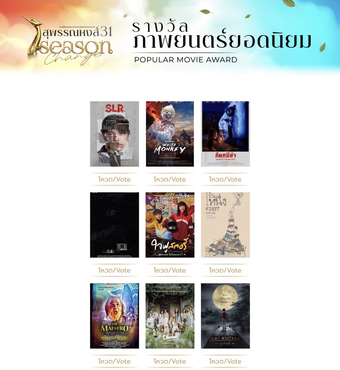 ภาพยนตร์เรื่อง #TheCheeseSisters ร่วมเข้าชิงรางวัล #สุพรรณหงส์ครั้งที่31SeasonChange สาขาภาพยนตร์ยอดนิยม

สามารถร่วมโหวตได้ที่ :
mpcsuphannahongse.com/movielists
ตั้งแต่วันนี้ - 19 ส.ค. 2566

#น้ำหนึ่งเนย #ปัญเจนนิษฐ์ #วีฟ้อนด์ #คมิ้ง