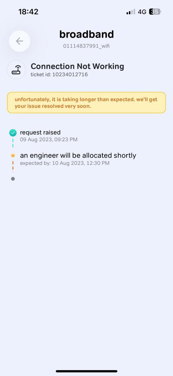 richagoel1617's tweet photo. @airtelindia @airtelsupport  experiencing issues with my WiFi connection since 2 months now and your team keep saying ‘2 hours’ resolution time. It's quite inconvenient as I rely on the connection for my work from home. Really shitty and pathetic service. Thinking to disconnect https://t.co/Enh4QtCG3J