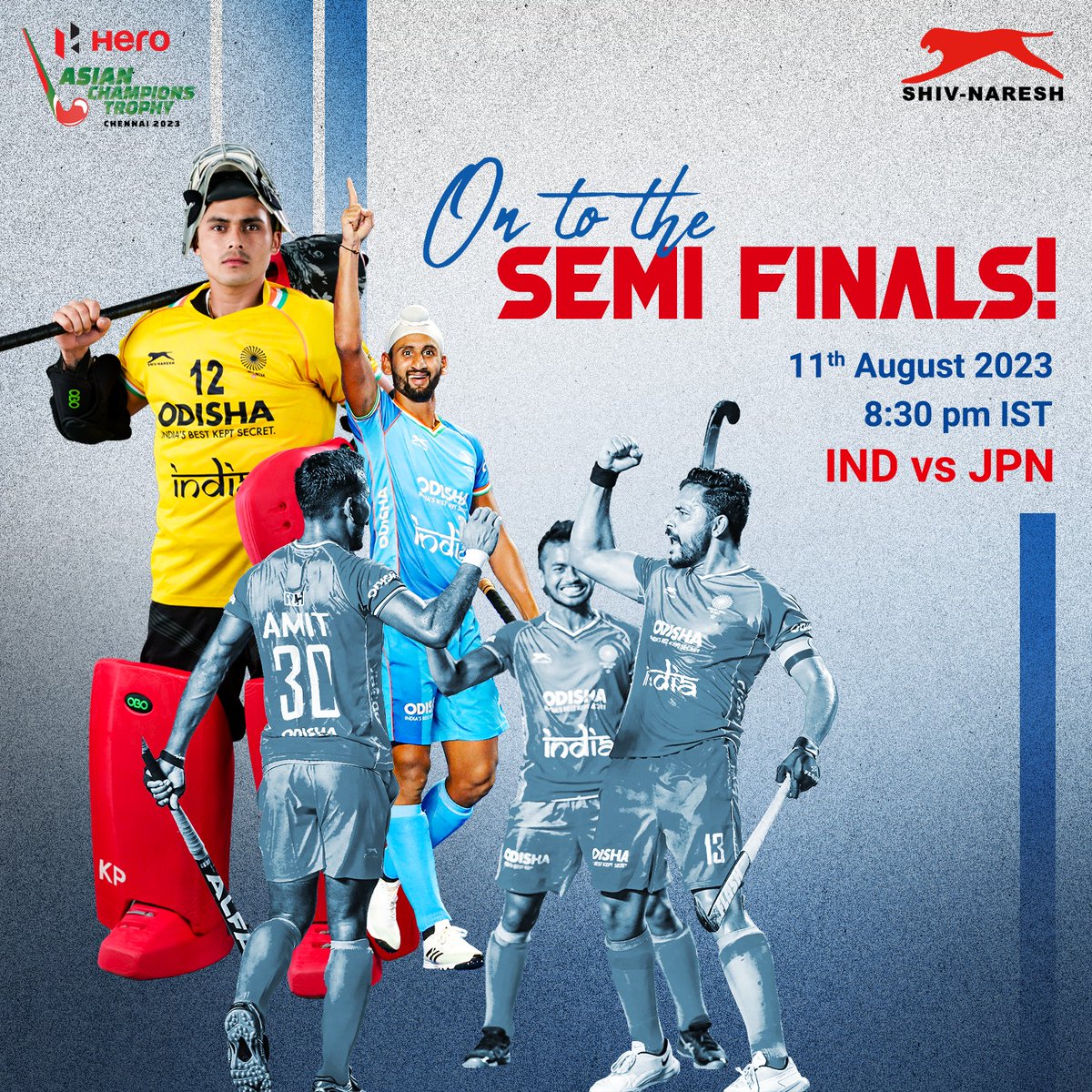 Shivnareshind_'s tweet photo. Score, conquer, repeat! 

 India is all set to play in the Semi-Finals of the Asian Champions Trophy, Chennai 2023 on 11th August 2023 at 8:30 PM IST🏑📷 

#ShivNaresh #KitPartner #ACT2023 #SemiFinals #AllTheBest https://t.co/hwAt2mnfv2