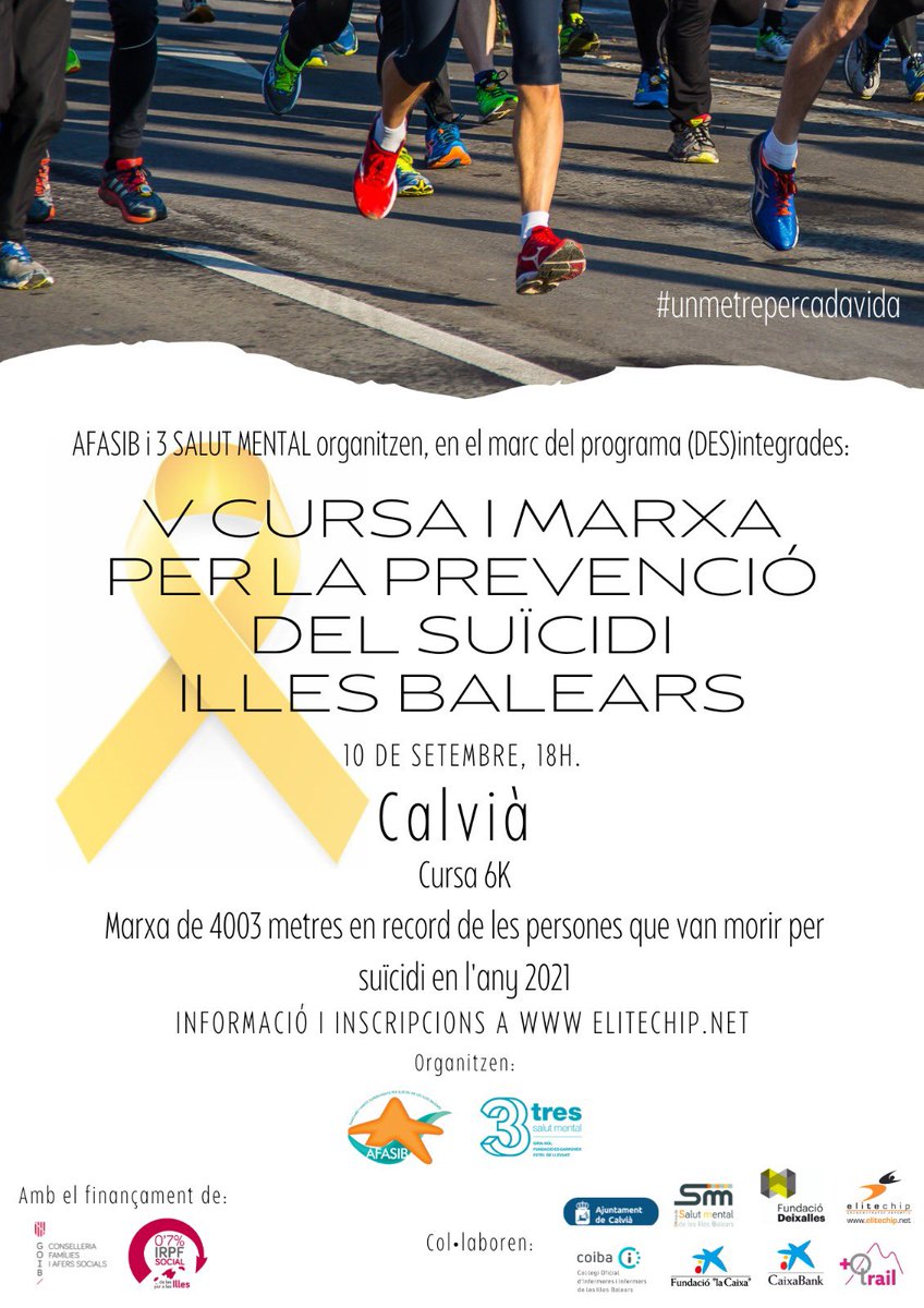 Falta només 1 mes per a la V Cursa i Marxa per a la prevenció del suïcidi Illes Balears! No oblidis inscriure’t a la web d’<a href="/Elitechip/">EliteChip</a>!
👉 (des)Integrades és un programa posat en marxa el 2023 per Afasib i 3 Salut Mental amb el suport de <a href="/GOIB_Social/">Conselleria de Famílies, Benestar i Dependència</a> a càrrec de l’#IRPFSocial