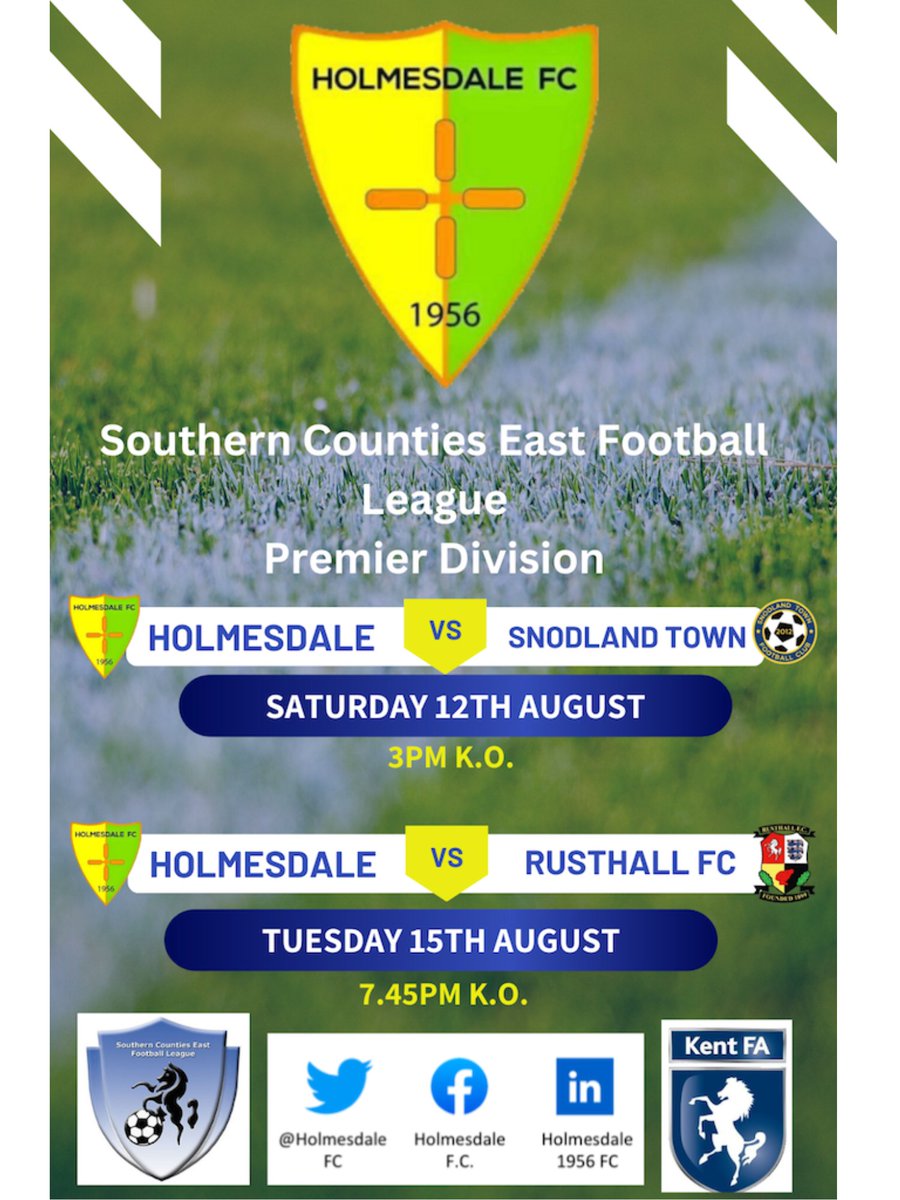 🗣 𝗖𝗢𝗠𝗜𝗡𝗚 𝗨𝗣 𝗡𝗘𝗫𝗧:

The first of 3 home <a href="/SCEFLeague/">Presence & Co. SCEFL League</a> Prem fixtures 1st up promoted champions 
<a href="/snodlandtownfc/">Snodland Town FC</a> &amp; then <a href="/FCRusthall/">Rusthall FC</a>  Tues
 
#Dalers V #TheTowns 

📆 Sat 12th August 
🆚 Snodland Town 
🕘 3pm 
🎟 Admission £8 
🏟 Oakley Road, Bromley 
BR2 8HQ

#COYD 💛💚🤍