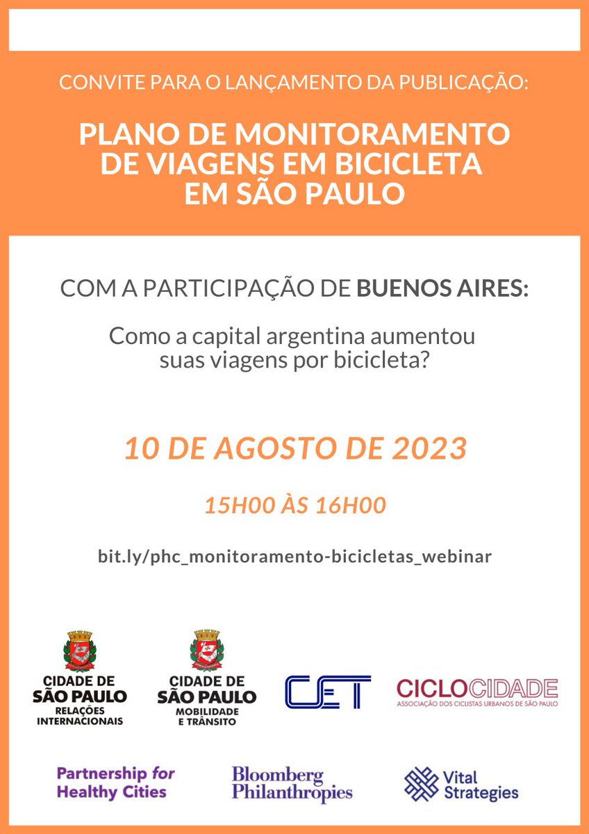 Hoje tem lançamento de mais uma relevante pesquisa para a mobilidade por bicicleta em SP!

Acompanhe o evento e veja como a capital vai monitorar o aumento de viagens em bicicleta. 

Às 15h, neste link: bit.ly/phc_monitorame…