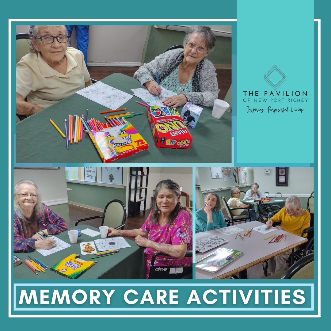 Jayne, our housekeeping supervisor, led a fantastic activity at The Pavilion of New Port Richey. Puzzles, cards, and coloring provided hours of laughter and engagement for our cherished residents during their memory care activity!🧩🖍️

#MemoryCareActivity #CreativeEngagement