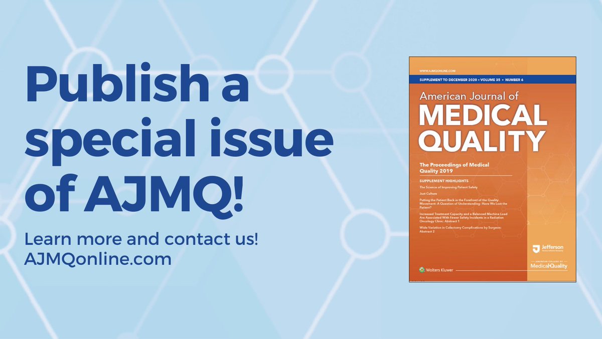AjmQonline's tweet photo. Attn health care quality experts! Publish your very own themed special issue in our journal. Learn more about our supplemental issue publishing program and contact us: https://t.co/fyX83kEyR6  #HealthcareQuality #QITwitter #HealthcareInnovation #MedTwitter #QualityImprovement https://t.co/M121a5fqgG