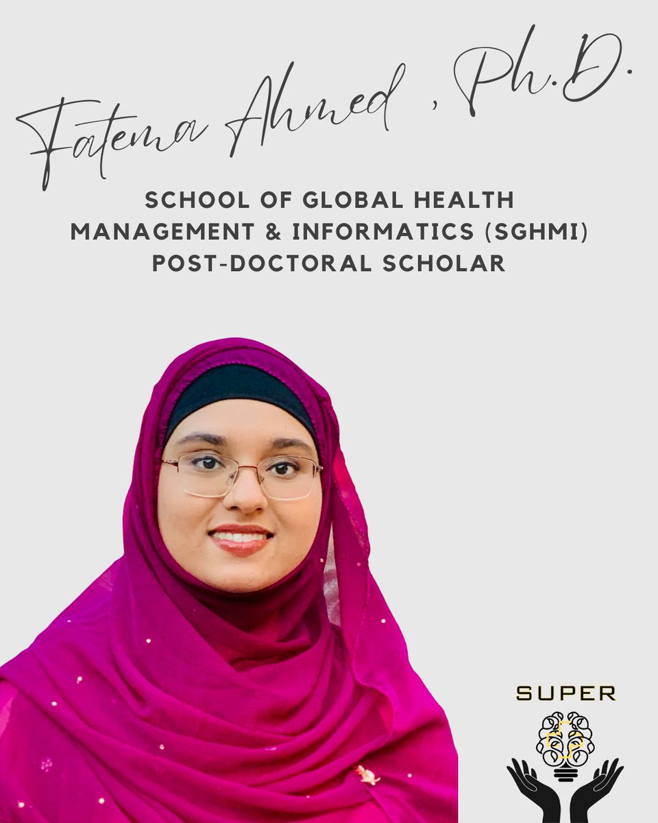 Congrats to SUPER team member Dr. Fatema Z. Ahmed 
 <a href="/Fatema_Ahmed28/">Fatema Z. Ahmed, Ph.D., MHA</a> on earning her Ph.D. in Public Affairs from UCF and becoming a postdoctoral scholar at UCF's School of Global Health Informatics &amp; Management (SGHMI)!