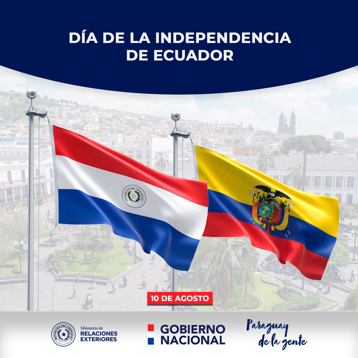 mreparaguay's tweet photo. 🇵🇾🤝🇪🇨 La República del #Paraguay saluda al gobierno y pueblo de la República de #Ecuador en su 214 aniversario del Primer Grito de Independencia, y reitera su compromiso de continuar fortaleciendo los vínculos de amistad y de cooperación a favor de sus respectivos pueblos. https://t.co/OytlJ6fS9x