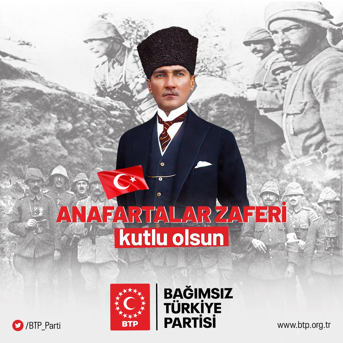 Tarihin akışını değiştiren Anafartalar Zaferi'nin 108.yılında, tarihimize eşsiz bir zafer armağan eden Anafartalar Grup Komutanı Mustafa Kemal Paşa başta olmak üzere tüm Çanakkale kahramanlarını saygı ve minnetle anıyoruz. #AnafartalarZaferi