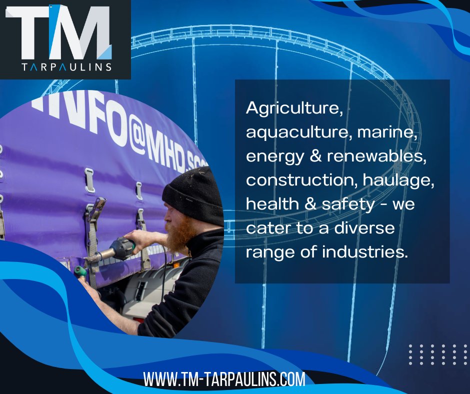 TomMorrowTarps's tweet photo. Agriculture, aquaculture, marine, energy &amp; renewables, construction, haulage, health &amp; safety - we cater to a diverse range of industries. #IndustrySpecialists #WideRange https://t.co/fwvbIir5ez