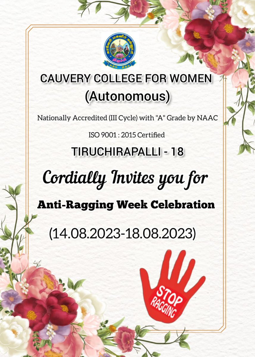 CauveryFor's tweet photo. @ugc_india #antiragging #antiraggingcampaign #ugc #mhrd #cauverycollege https://t.co/6xFjSLLynr