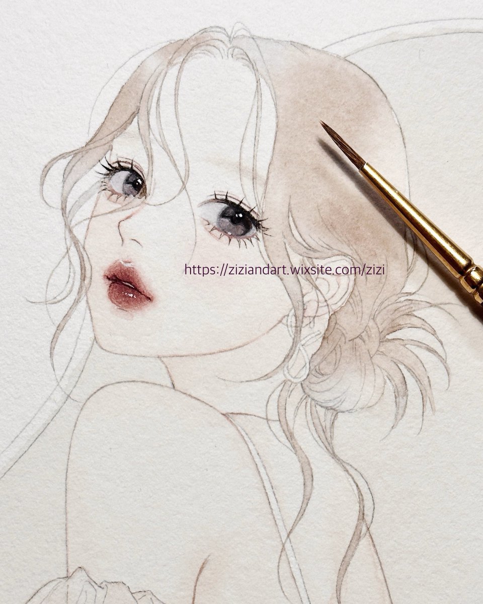 1girl solo looking at viewer traditional media parted lips pencil looking back  illustration images