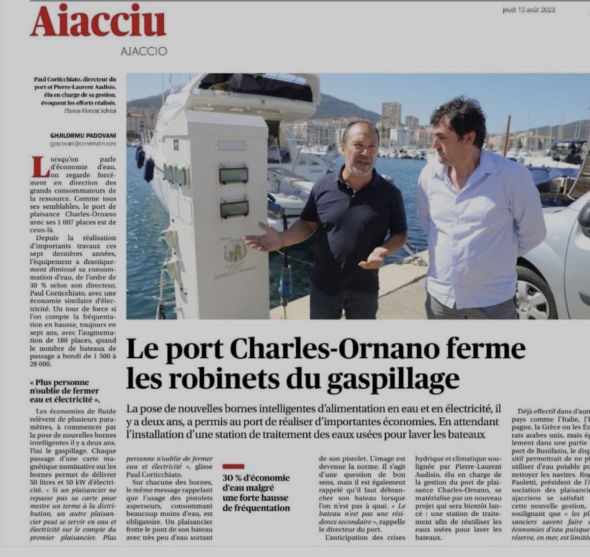 <a href="/VilledAjaccio/">Ville d’Ajaccio - Cità d'Aiacciu</a> Notre volonté politique est claire une gestion raisonnée et durable de nos ressources, <a href="/Corse_Matin/">Corse-Matin</a> met en avant le travail entrepris par le port Charles Ornano, résolument tourné vers l’excellence environnementale et les bonnes pratiques.