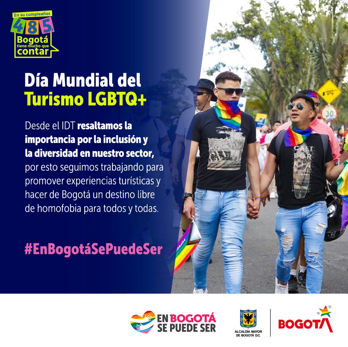 Bogota_Turismo's tweet photo. #InfoIDT | ¡Hoy celebramos el #LGBTQtourismDay 🏳️‍🌈! 
Desde el @IDTBogota nos sentimos orgullos de ser parte de la Capital de la Diversidad, donde el amor y la igualdad priman. 
Deja tus mejores fotos recorriendo la capital con tu pareja 👨🏼‍❤️‍👨🏻 📸
#BogotáTieneMuchoQueContar https://t.co/4dunjPexlB