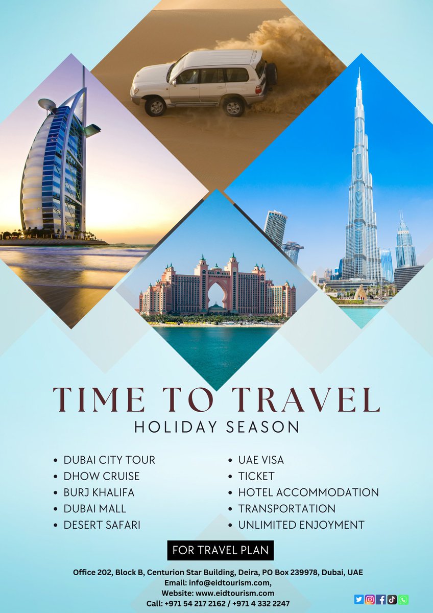 Discover the magic of Dubai with our unbeatable tour package
#DubaiAdventures
#WanderlustDubai
#TravelDubai
#ExploreUAE
#LuxuryTravel
#DubaiDreams
#BucketListDestination
#GlamorousGetaway
#DubaiEscapade
#CityOfGold
