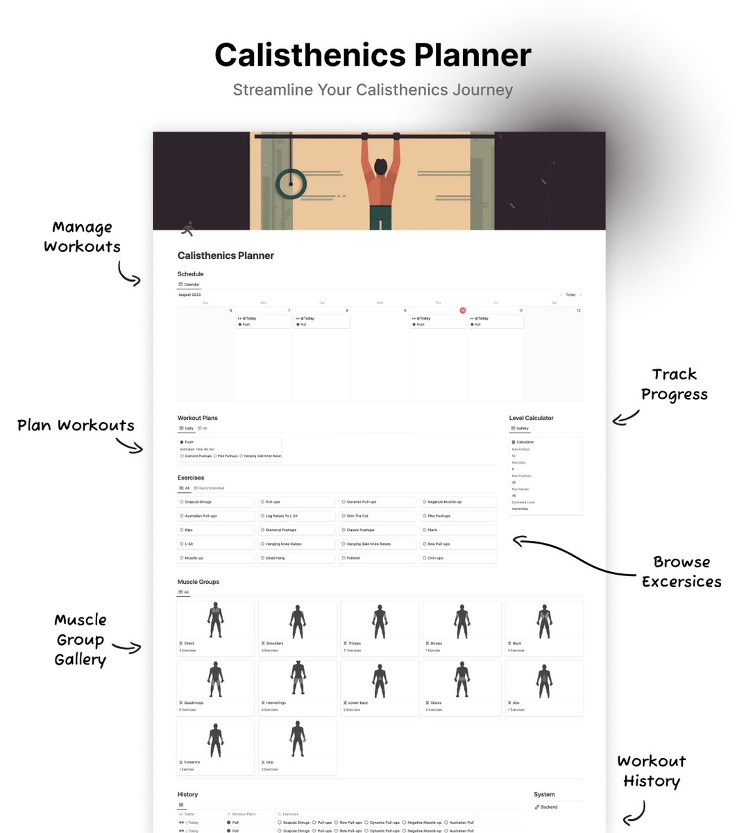 🚨Exciting news!🚨
I'm thrilled to announce my Advanced Calisthenics Planner for <a href="/NotionHQ/">Notion</a>

Normally it goes for 20$ but for the next 48 hours you can get it for FREE

Requirements: 
1. Like
2. Comment "💪"
3. Retweet
(Must be following or I can't DM)