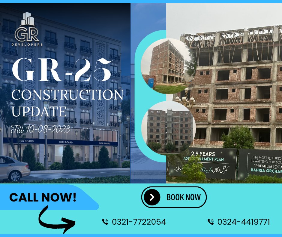 GrDevelopers's tweet photo. GR-25

CONSTRUCTION UPDATE
TILL 10-08-2023

BOOK YOUR LUXURY APARTMENST &amp; SHOP TODAY AT 2 YEARS EASY INSTALLMENTS PLAN

MORE FURTHER DETAILS:-
0321-7722054 - 0324-4419771

#lahore #property #commercial #commercialproperty #property #pakistan #realestates #houseforsale https://t.co/Vz182BMl97