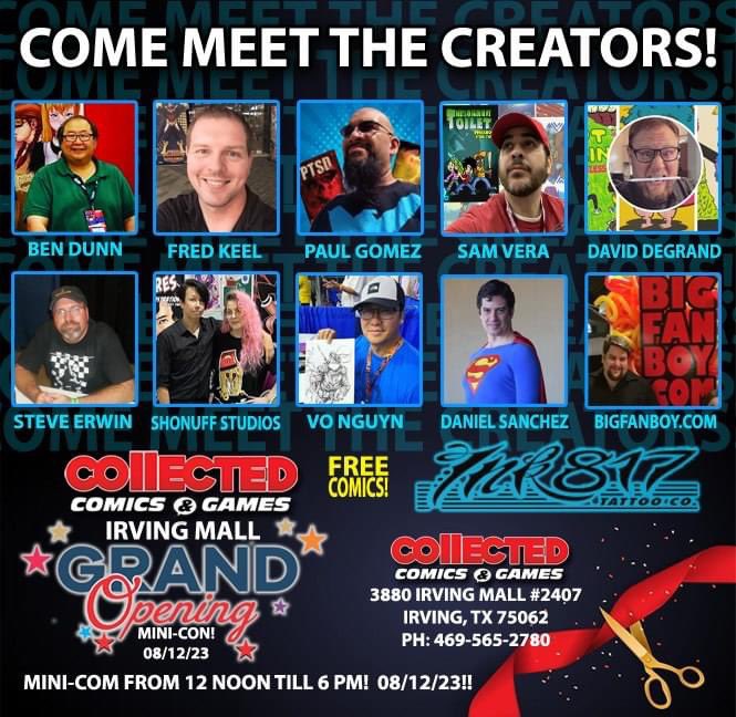 CatchDaCraze's tweet image. Join me and some amazing Indie Comic Creators this Saturday at the Grand opening of Collected Comics Irving! collectedcomics.com
#booksigning #booktour #comicstore #artists #grandopening #irvingtx #indiecomics #antarcticpress #catchdacraze #minicon #mall