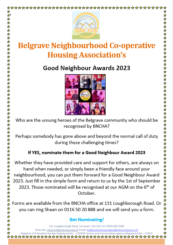 Do you know a local resident who is always helping others? Now is the time to nominate them for this years #GoodNeighbourAwards Deadline 1st September... Nominate your unsung hero today! #CommunityHeros #BNCHA #CommunityRecognition 🏆 further details below....