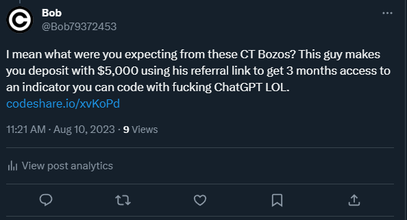 Bob79372453's tweet photo. As I've been trying to warn you all. Don't trust these CT guys. They are only after your money either through paid groups or referal links. The only way you make it is by yourself. Take this fucking nonce @astekz for example. https://t.co/FBgLW8cFXb