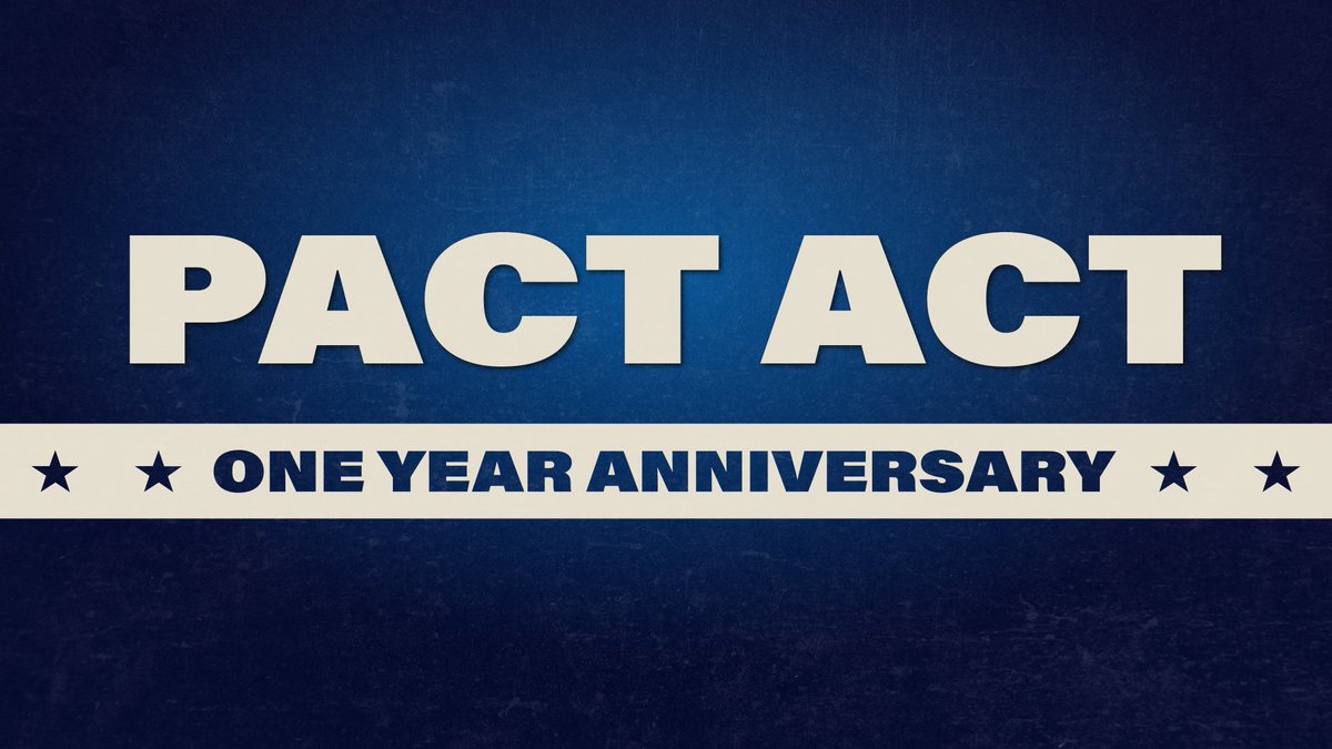It has been one year since the #PACTAct has become law, and it's already delivering:
-4M+ vets screened for toxic exposure conditions
-744,000+ PACT Act claims filed
-Hundreds of thousands approved for expanded benefits

Learn more or apply today at VA.gov/PACT