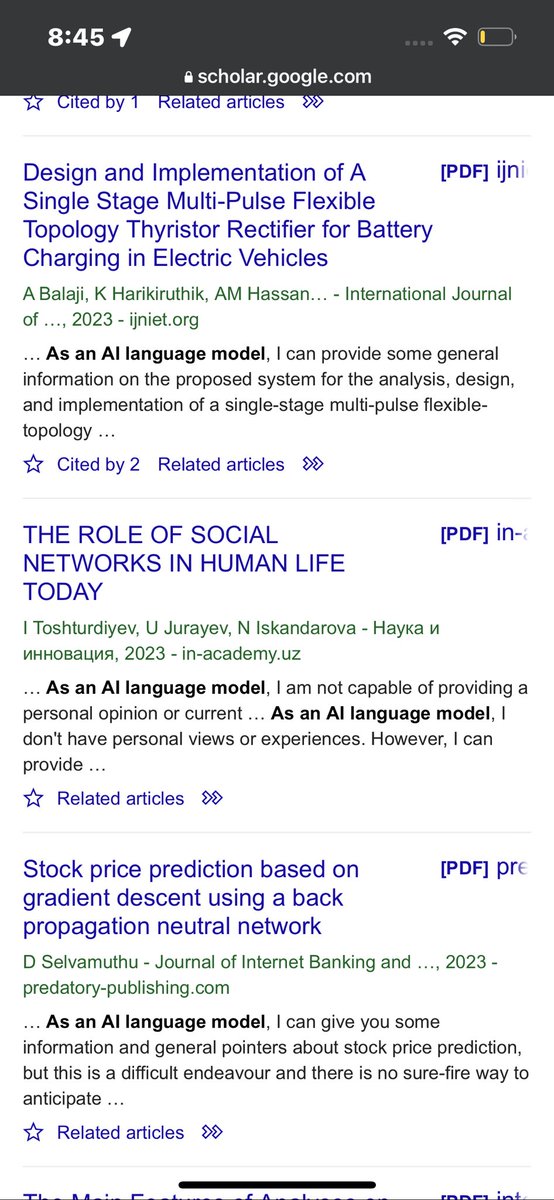 Go to Google Scholar and look up ‘As an AI language model” -“ChatGPT”’