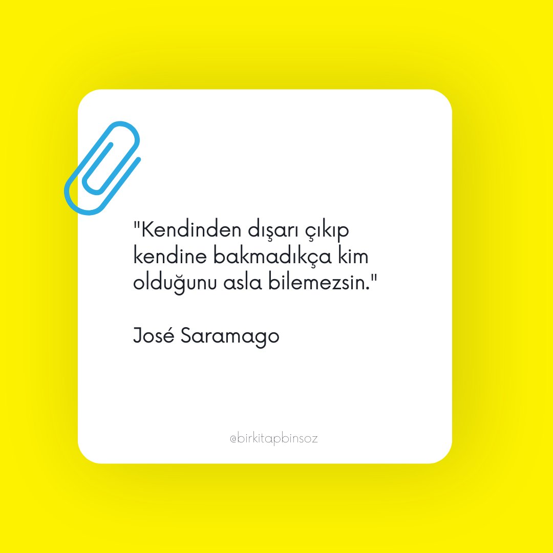 'Kendinden dışarı çıkıp kendine bakmadıkça kim olduğunu asla bilemezsin.'

- José Saramago
Bilinmeyen Adanın Öyküsü
#josesaramago #bilinmeyenadanınöyküsü #oku #yaz #birkitapbinsöz #BookLoversDay #readingtime #readingcommunity #kitap #kitaplık