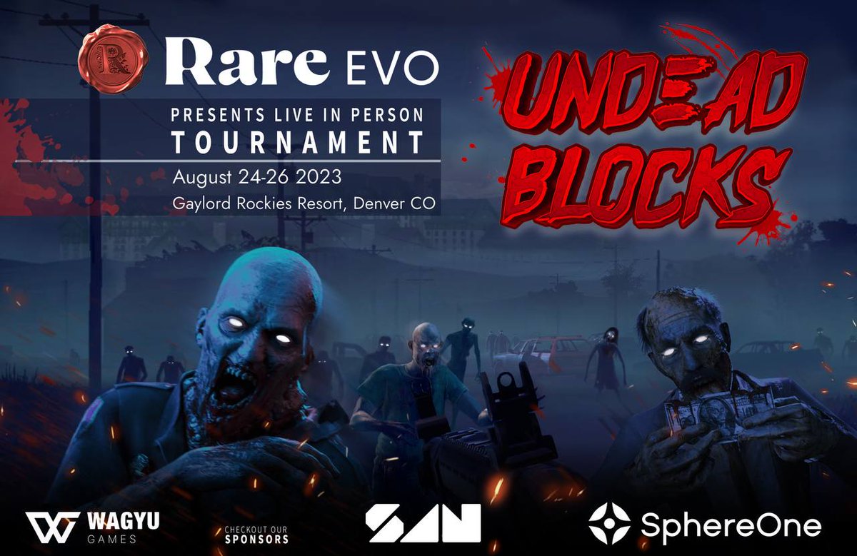 UndeadBlocks's tweet photo. Make sure you grab a @RareEvo ticket as the Undead will be there to eat your brains. Our Partners over at @SanSound3 &amp; @sphereone_ have sponsored this event to bring the Undead to the Rockies with a live Tournament.  🧟‍♂️🔫 https://t.co/zu7scWd6FC