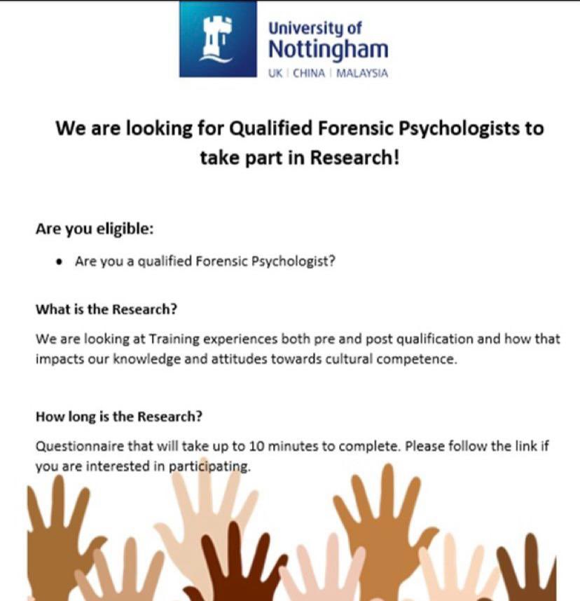 DForenPsy's tweet photo. Calling all Forensic Psychologists! ‼️🚨‼️🚨📣📣📣 Take part in a study here https://t.co/a4mcigdNNf https://t.co/H6UNfw6TLf