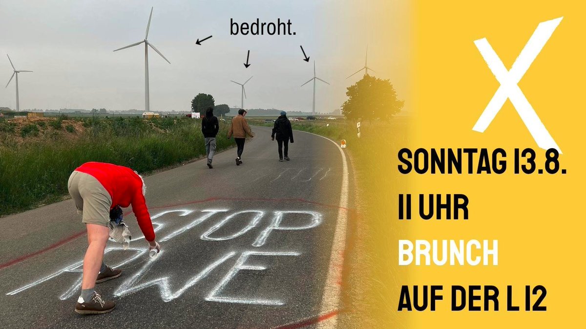 😠Die öffentliche Buslinie ist eingestellt, die Vorfeldarbeiten rücken näher und der Kohlebagger gräbt sich immer weiter an die Landstraße heran. 
🗓️Gemeinsam mit den Anwohnenden laden wir deshalb für kommenden Sonntag zu einem Brunch an &amp; auf der #L12 am Tagebau #Garzweiler ein.