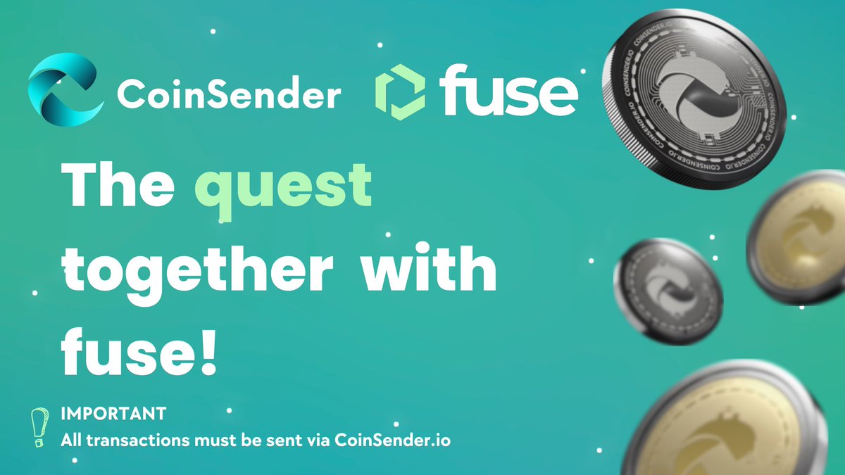 CoinSender (@coinsender) on Twitter photo In honor of Fuse's 4th birthday, we are excited to announce an exciting quest organized in collaboration with <a href="/Fuse_network/">Fuse Network</a>! 🚀
To participate, you need to follow the following simple steps 👇🏻:
Raffle conditions and winners:
1️⃣ You need to go to the dapp.coinsender.io In honor of Fuse's 4th birthday, we are excited to announce an exciting quest organized in collaboration with <a href="/Fuse_network/">Fuse Network</a>! 🚀
To participate, you need to follow the following simple steps 👇🏻:
Raffle conditions and winners:
1️⃣ You need to go to the dapp.coinsender.io