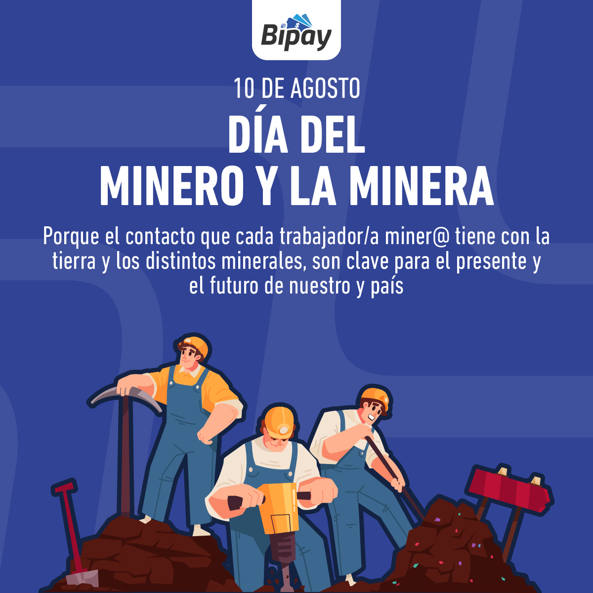 Bipaychile's tweet photo. ¡Modo Bipay, modo gracias mineros y mineras! Porque el contacto que cada trabajador/a miner@ tiene con la tierra y los distintos minerales, son clave para el presente y el futuro de nuestro país. ¡Feliz Día de la Minería 👷🏻‍♀👷🏽‍♂! 

 #10deAgosto #DíadeLaMinería #Mineros https://t.co/OpE8IDsa9t