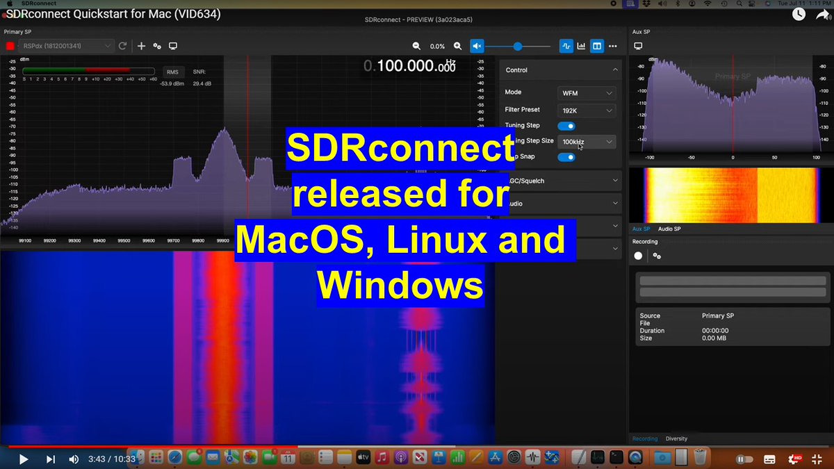 SDRPlay's tweet photo. SDRplay has released a preview edition of   #sdrconnect SDR and server software for MacOS, Linux and Windows: https://t.co/s4yw5336ZM https://t.co/uDaWsZZi7U