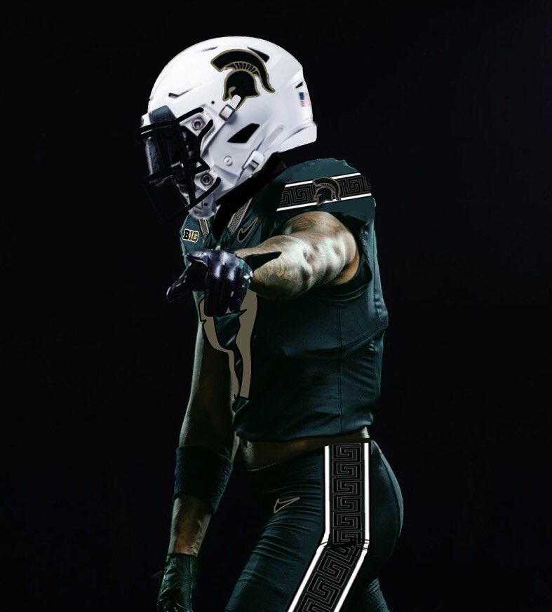 JohnnyP387's tweet photo. Like when Persians fell upon the ancient 300, let opponents block out the sun, keeping us from our shining moments of glory
These Spartans, too, will fight in the Shade.
MSU “Shade Green” uniform concept, along with a real-life rendering by @McThunderDuck
#BringBackBronze https://t.co/5gqeMSdDyB