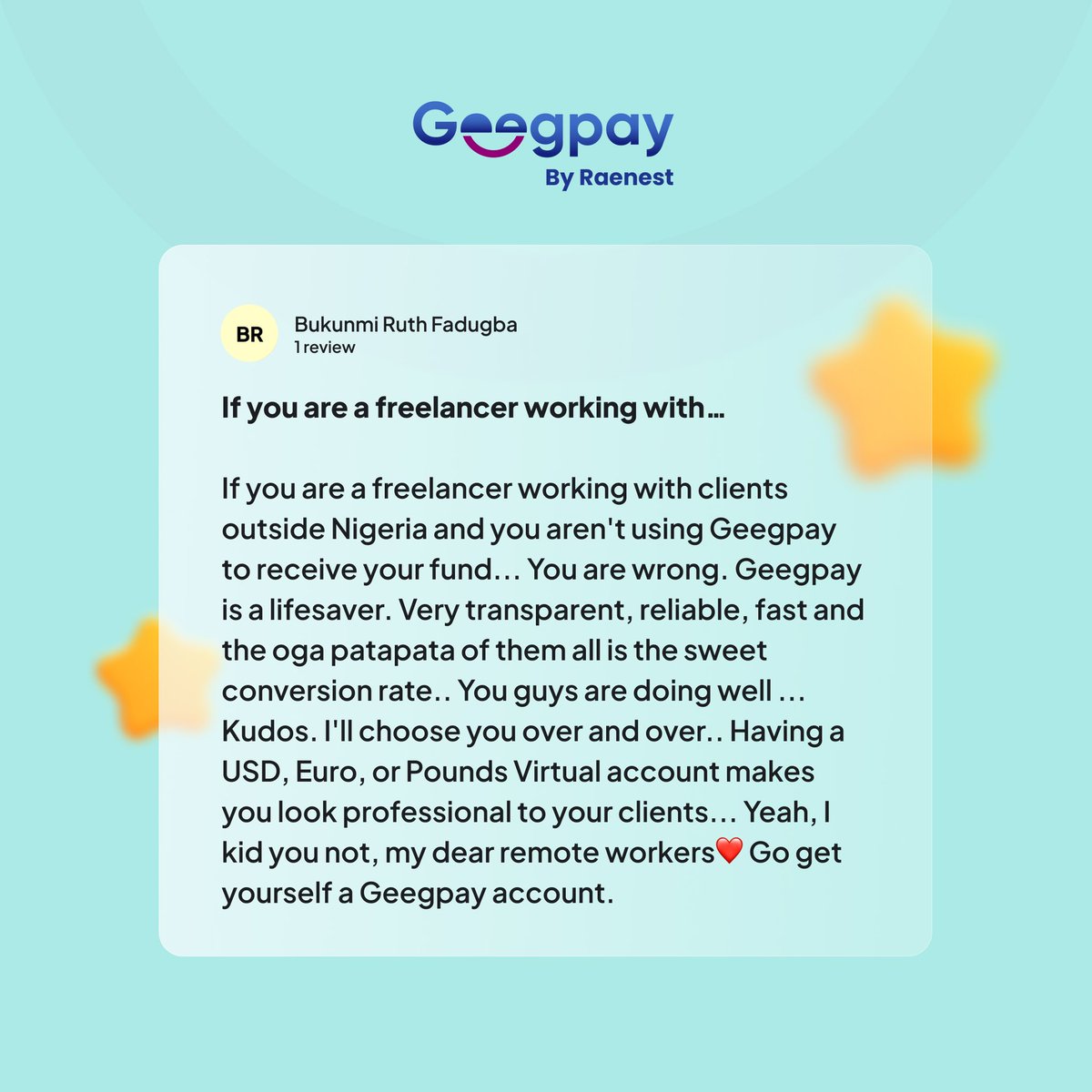 RaenestApp's tweet photo. Over 250,000 freelancers, creators, and remote workers in Nigeria, including those on platforms like Upwork, Fiverr, Amazon, and Andela, trust our USD, GBP &amp; EUR virtual bank accounts for seamless international payments.

Sign up now and start earning like a pro! #GeegpayForYou