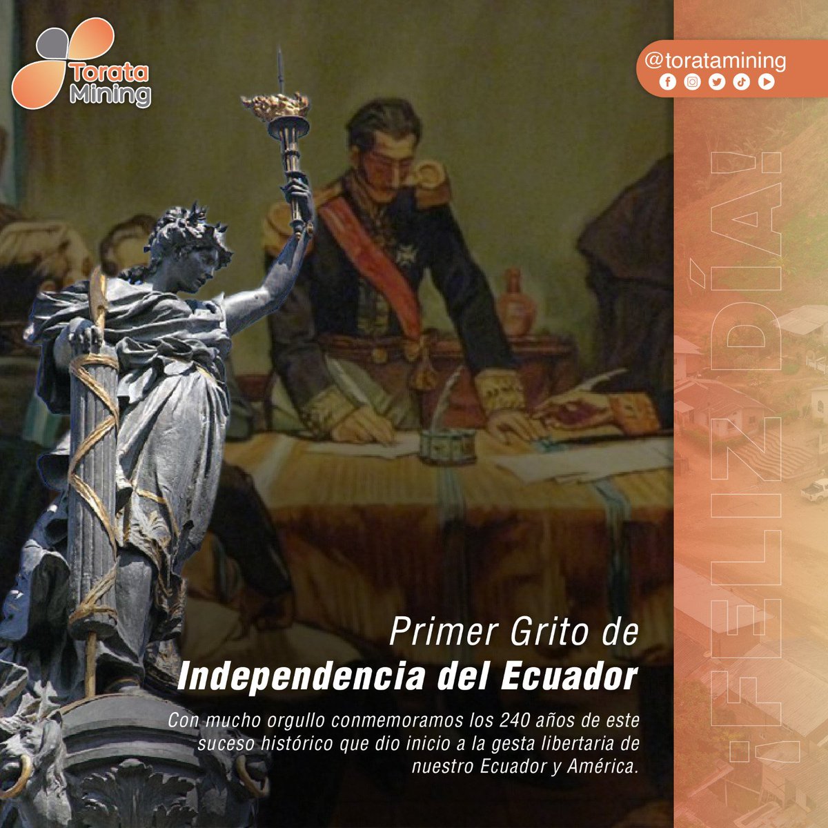 10DeAgosto | 🇪🇨 Conmemoramos un año más del #PrimerGritoDeIndependencia del #Ecuador.
Actualmente, el país está viviendo momentos difíciles, recordemos la valentía de nuestros héroes y juntos luchemos contra toda acción que nos quite la #Libertad. 
#MineríaConPropósito #Libre