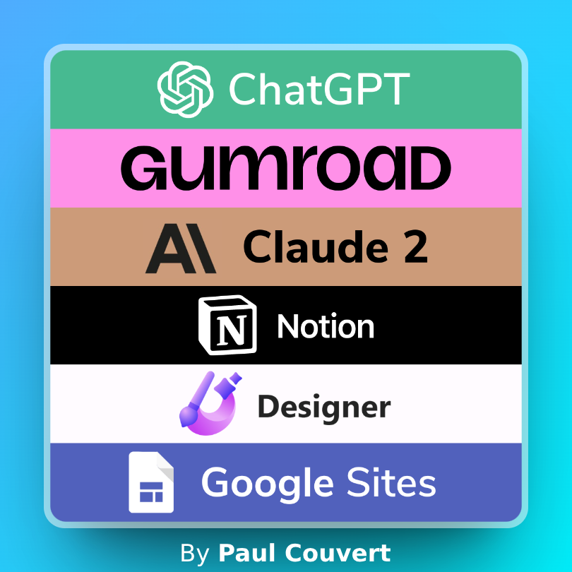 You can now do the work of 15 people thanks to AI and No-Code.

Here are the only 6 free tools you need:

ChatGPT for brainstorming
Gumroad for selling
Claude for copywriting
Notion for organization
Designer to create your visuals
Google Sites for your website