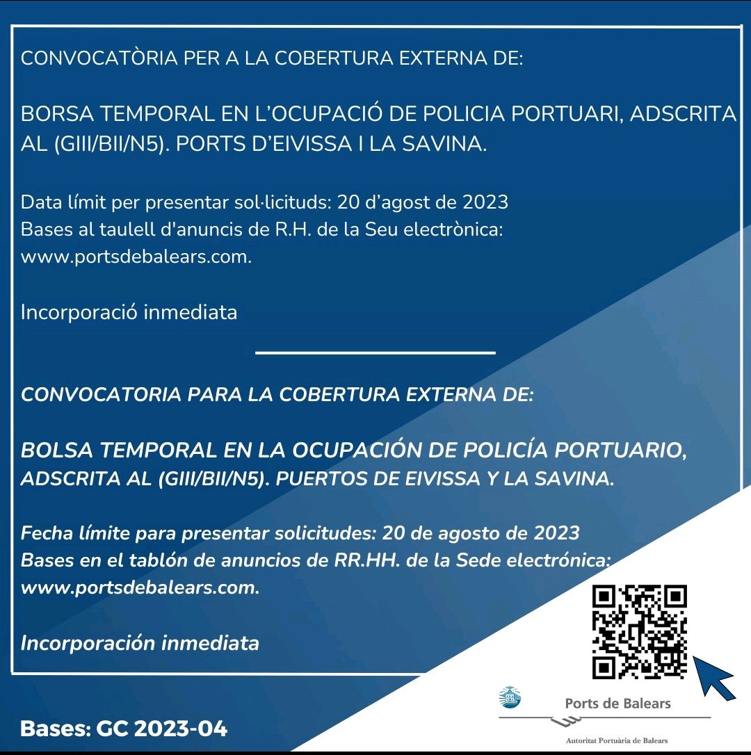 ANIMAROS A ESTA OPORTUNIDAD LABORAL PARA UNIROS A NUESTRO EQUIPO #puertodeibiza #puertodelasavina <a href="/PortsdeBalears/">Ports de Balears</a>
