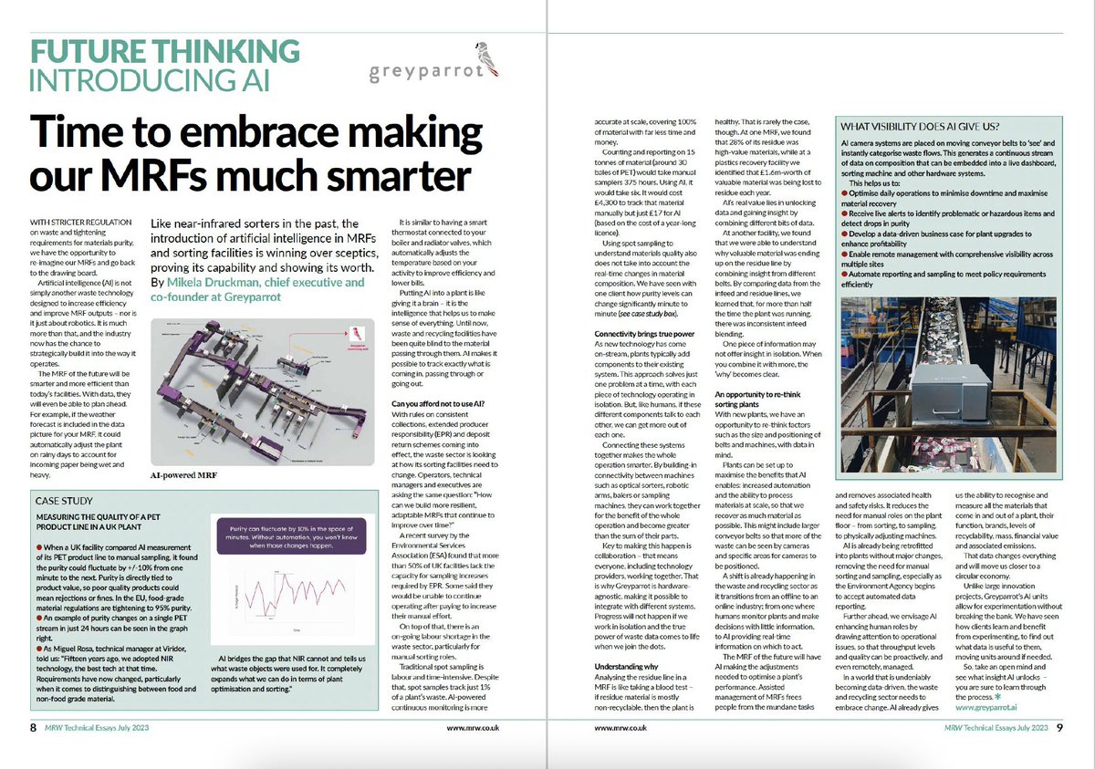 Our CEO <a href="/MikelaDruckman/">Mikela Druckman</a> explains why #AI adoption is crucial for the waste sector in the latest issue of <a href="/MRWmagazine/">MaterialsRecycling</a> Future Thinking. Find out why the #MRF of the future needs to be intelligent and data-driven here 👇
mrw.co.uk/in-depth/time-…