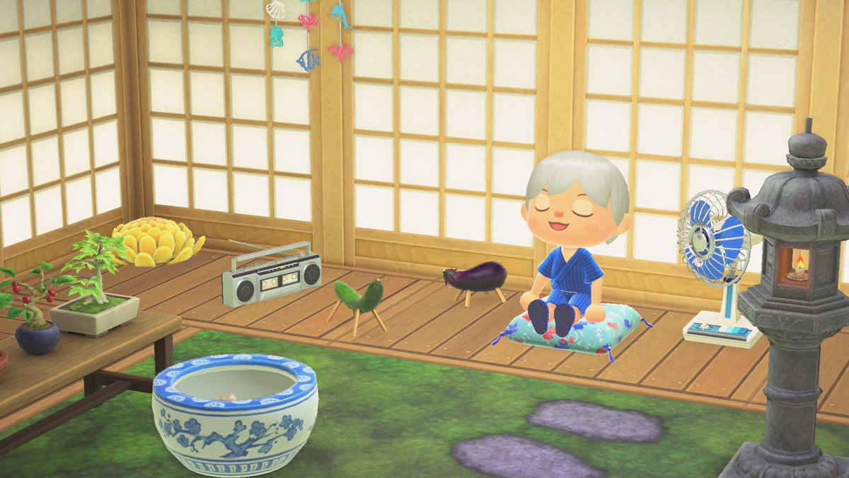 animalcrossing's tweet photo. Hi! Is everyone ready for some Obon festivities? It's just around the corner, and starting today, Nook Shopping will be selling Obon-related decorations until August 16th. Each day items will change between a cucumber horse and an eggplant cow! You can use them to decorate! https://t.co/o5tPAsQFw9
